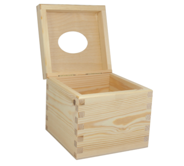 Square Wooden Tissue Box Holder Raw Top Open