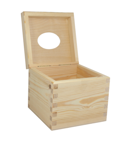 Square Wooden Tissue Box Holder Raw Top Open
