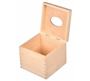 Square Wooden Tissue Box Napkin Holder Raw Unpainted Top Open