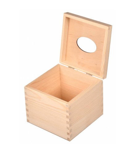 Square Wooden Tissue Box Napkin Holder Raw Unpainted Top Open