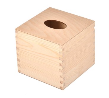 Square Wooden Tissue Box Holder Raw Top Open