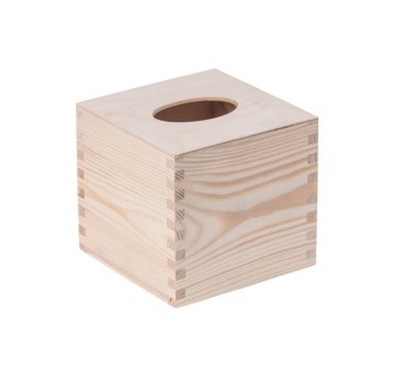 Square Wooden Tissue Box Holder Raw Top Open