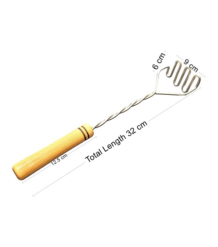 Stainless Steel Spiral Potato Masher with Beech Wood Handle 29 cm