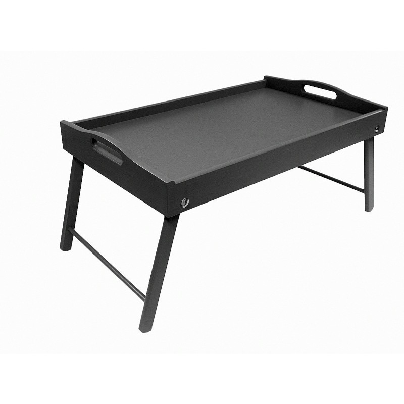 Black Wooden Breakfast Tray with Folding Legs Bed Serving Tray 50 x 30 cm