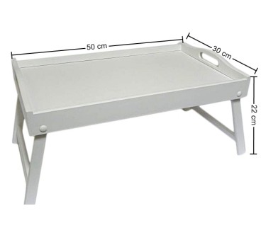 White Wooden Breakfast Tray with Folding Legs 50 x 30 cm
