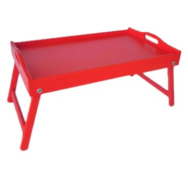Red Wooden Breakfast Tray with Folding Legs Bed Serving Tray 50 x 30 cm