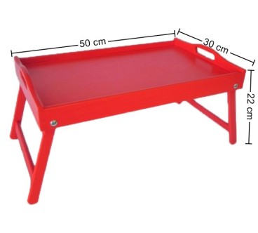 Red Wooden Breakfast Tray with Folding Legs 50 x 30 cm