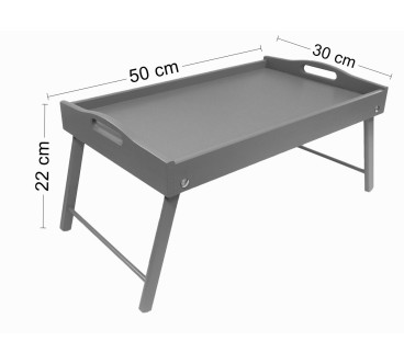 Grey Wooden Breakfast Tray with Folding Legs Bed Serving Tray 50 x 30 cm