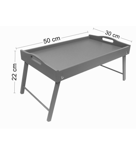 Grey Wooden Breakfast Tray with Folding Legs Bed Serving Tray 50 x 30 cm