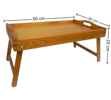Light Brown Wooden Breakfast Tray with Folding Legs 50 x 30 cm