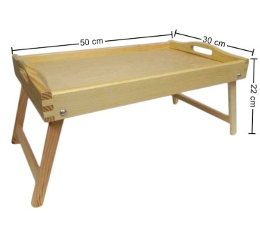Raw Wooden Breakfast Tray with Folding Legs 50 x 30 cm