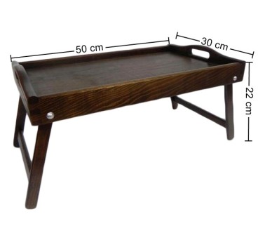 Dark Brown Wooden Breakfast Tray with Folding Legs 50 x 30 cm