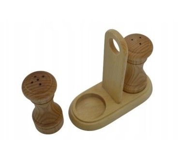 Wooden Salt and Pepper Shakers with Holder Beech Wood