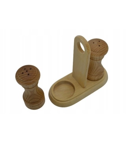 Wooden Salt and Pepper Shakers with Holder Beech Wood