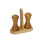 Wooden Salt and Pepper Shakers Set of 2 with Holder Beech Wood 10 cm