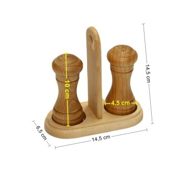 Wooden Salt and Pepper Shakers with Holder Beech Wood