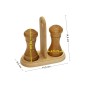 Wooden Salt and Pepper Shakers Set of 2 with Holder Beech Wood 10 cm