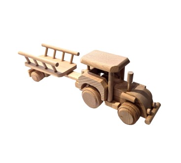 Wooden Tractor with Hay Trailer Pine Wood Model