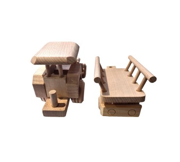 Wooden Tractor with Hay Trailer Pine Wood Model