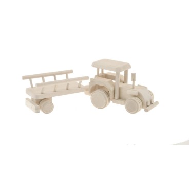 Wooden Tractor with Hay Trailer Pine Wood Model