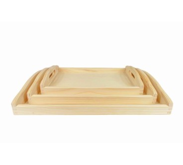 Wooden Breakfast Serving Trays Set of 3 Light Wood