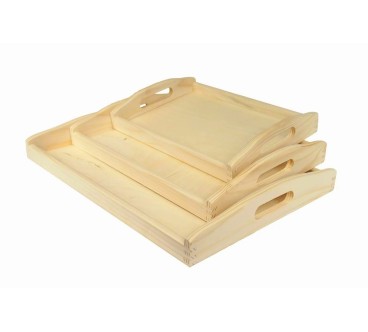 Wooden Breakfast Serving Trays Set of 3 Light Wood