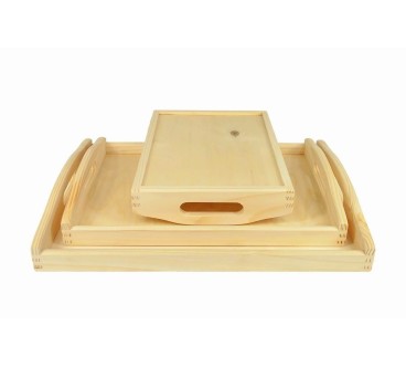 Wooden Breakfast Serving Trays Set of 3 Light Wood