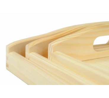 Wooden Breakfast Serving Trays Set of 3 Light Wood