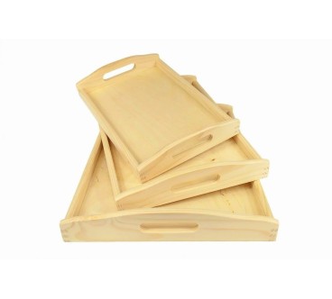 Wooden Breakfast Serving Trays Set of 3 Light Wood