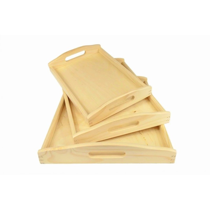 Wooden Breakfast Serving Trays Set of 3 Light Wood Small Medium Large Wooden Breakfast Serving Trays Set of 3 Light Wood Small Medium Large