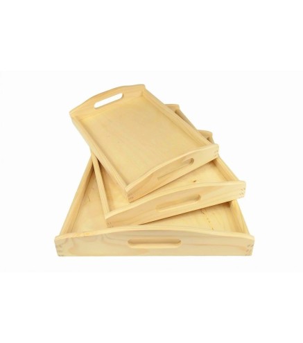 Wooden Breakfast Serving Trays Set of 3 Light Wood