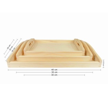 Wooden Breakfast Serving Trays Set of 3 Light Wood Small Medium Large