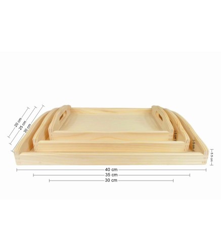 Wooden Breakfast Serving Trays Set of 3 Light Wood Small Medium Large