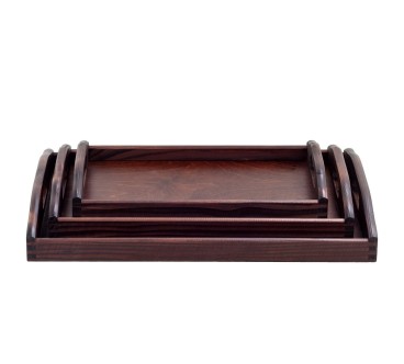 Wooden Breakfast Serving Trays Set of 3 Dark Brown