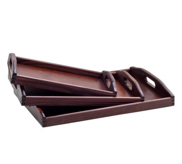Wooden Breakfast Serving Trays Set of 3 Dark Brown