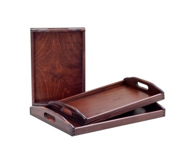 Wooden Breakfast Serving Trays Set of 3 Dark Brown Small Medium Large