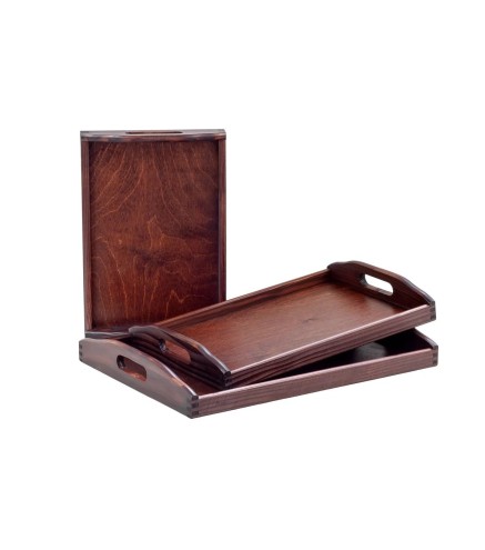 Wooden Breakfast Serving Trays Set of 3 Dark Brown Small Medium Large