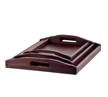 Wooden Breakfast Serving Trays Set of 3 Dark Brown