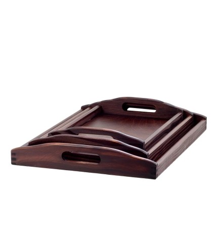 Wooden Breakfast Serving Trays Set of 3 Dark Brown