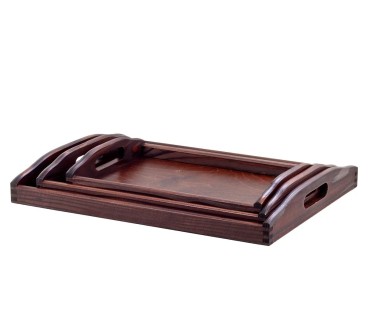 Wooden Breakfast Serving Trays Set of 3 Dark Brown