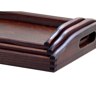 Wooden Breakfast Serving Trays Set of 3 Dark Brown