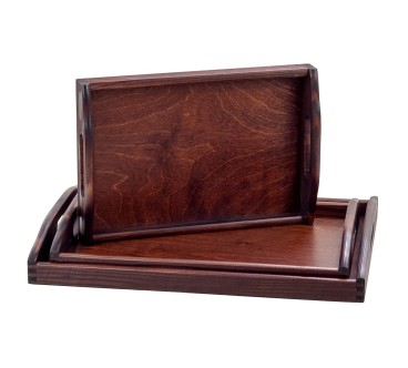 Wooden Breakfast Serving Trays Set of 3 Dark Brown