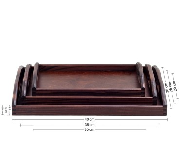 Wooden Breakfast Serving Trays Set of 3 Dark Brown