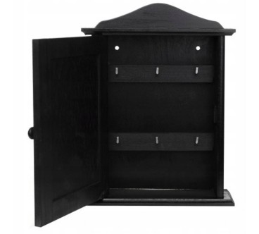 Wooden Key Cabinet Wall Holder with 6 Hooks Black