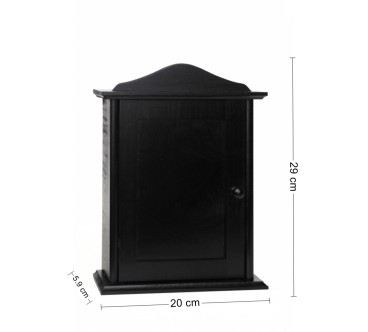 Wooden Key Cabinet Wall Holder with 6 Hooks Black