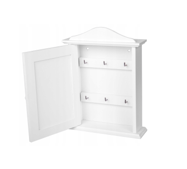 Wooden Key Cabinet Wall Holder with 6 Hooks White