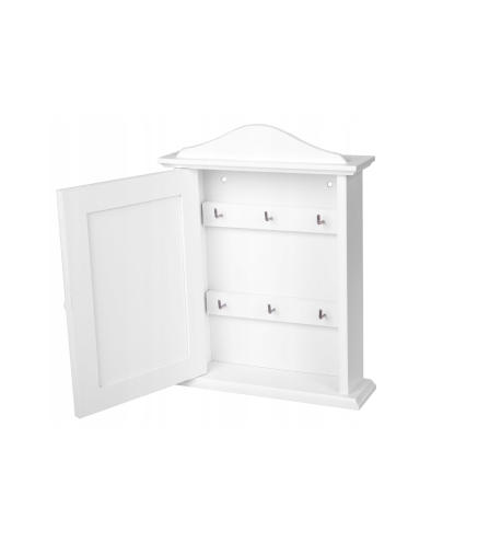 Wooden Key Cabinet Wall Mounted Key Holder Box with 6 Hooks White