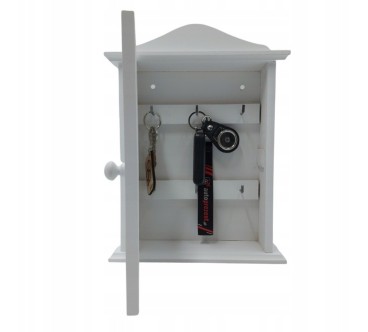 Wooden Key Cabinet Wall Holder with 6 Hooks White