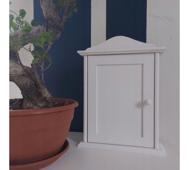 Wooden Key Cabinet Wall Holder with 6 Hooks White