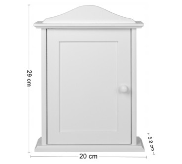 Wooden Key Cabinet Wall Holder with 6 Hooks White